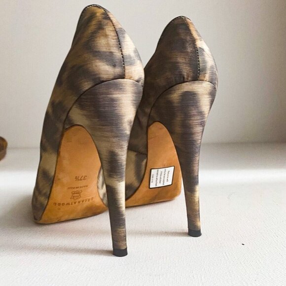 Brian Atwood Classic Animal Print Sexy High Heels Stilettos 37.5 - Picture 6 of 7